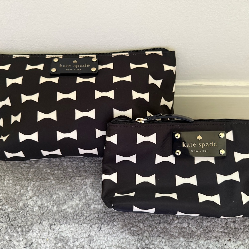 Kate Spade Black and White Bow Pattern Pouches